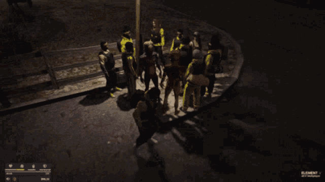 a group of people are gathered in a circle in a video game with the word element on the bottom
