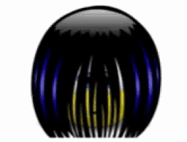 a smiley face with blue hair and a yellow face