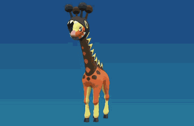 a cartoon giraffe with a helmet on its head stands in front of a blue sky