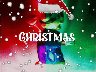 a cartoon of mario wearing a santa hat with the word christmas in the corner