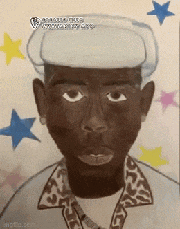 a painting of a man wearing a white hat and a leopard print shirt