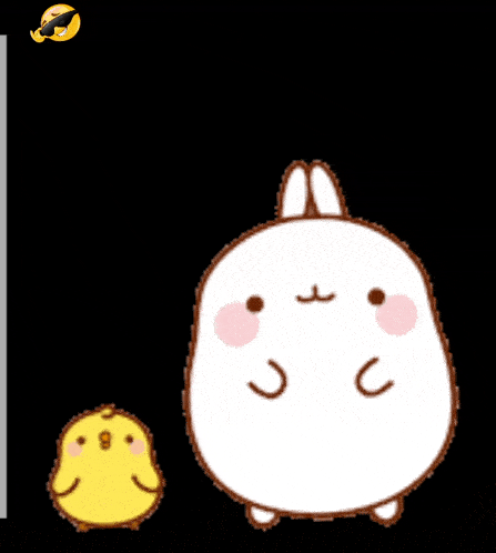 a cartoon of a rabbit and a chick with the words semangat written on the bottom