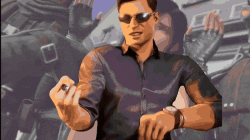a cartoon of a man wearing sunglasses and a watch