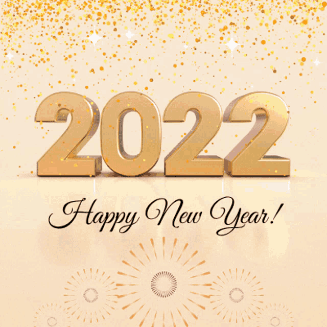 a happy new year greeting card with gold numbers