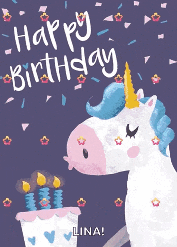 a unicorn is blowing out candles on a birthday cake