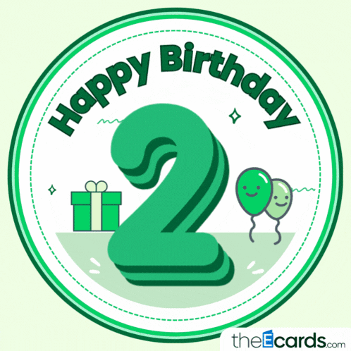 a green circle with the number 2 and the words " happy birthday "