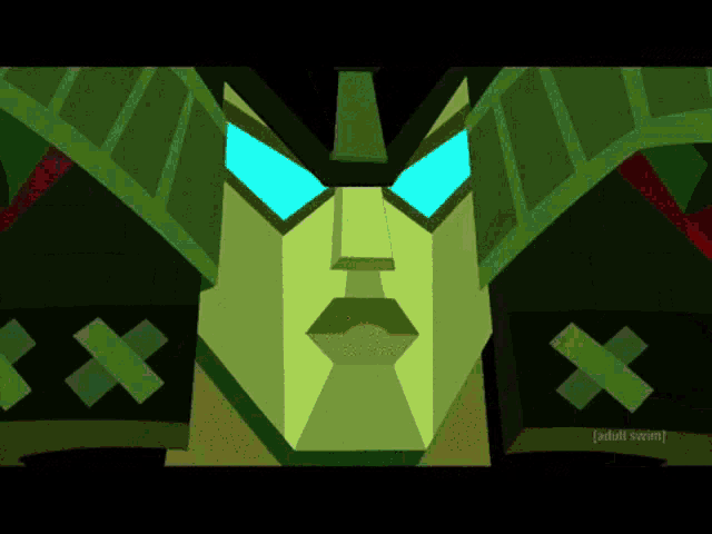 a close up of a cartoon character 's face with adult swim written on the bottom