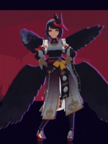 a girl with black wings and a red headband