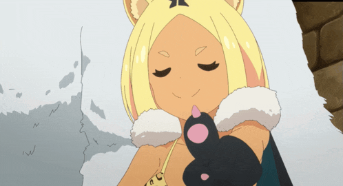 a cartoon drawing of a girl holding a cat