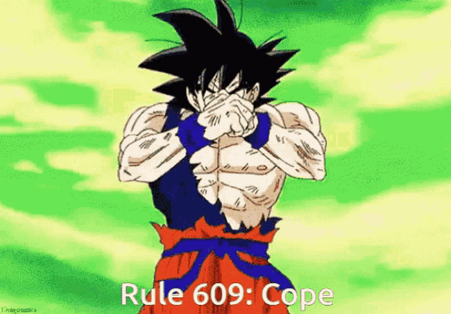 a cartoon of a man covering his face with his hands with the words rule 609 : cope below him