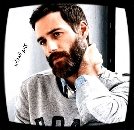 a man with a beard is wearing a grey sweater with the letter n on the front
