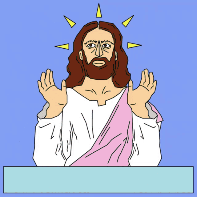 a cartoon drawing of jesus with the word jesus above his head