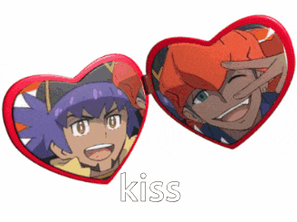 a couple of hearts with the word kiss on the bottom right