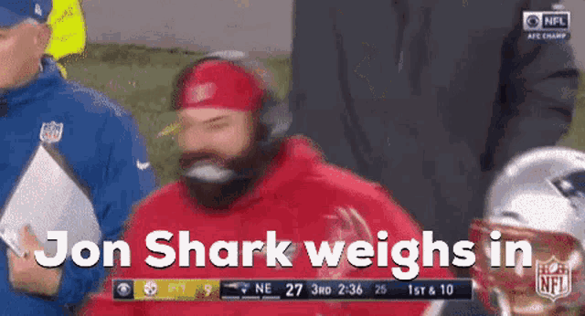jon shark weighs in during a game between the patriots and the jets