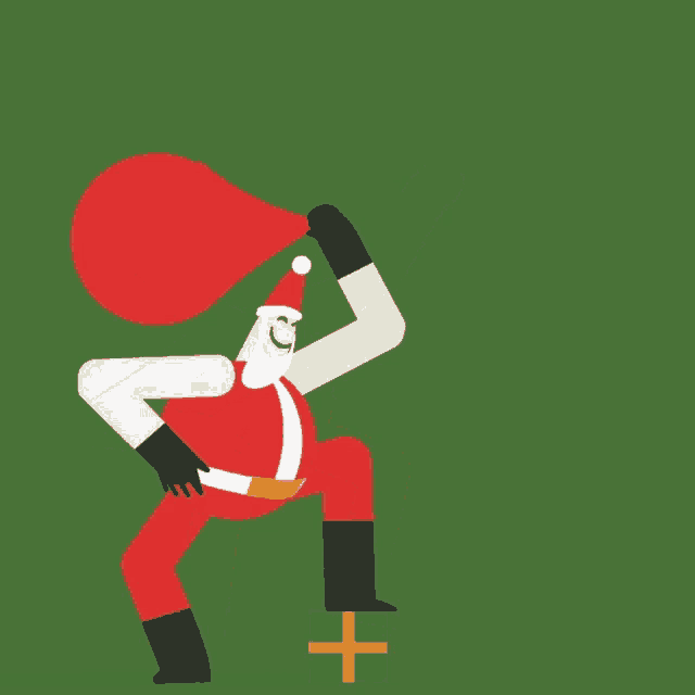 a cartoon illustration of santa claus holding a red balloon