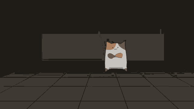 a cartoon drawing of a cat with a brown and white spot on its face