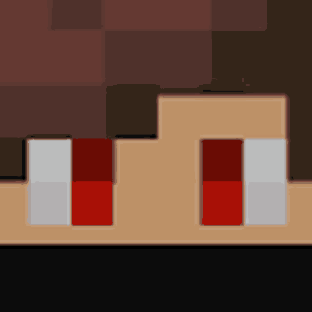 a pixel art of a person 's face with red and white stripes on it .