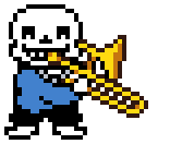 a pixel art of a skeleton playing a saxophone .