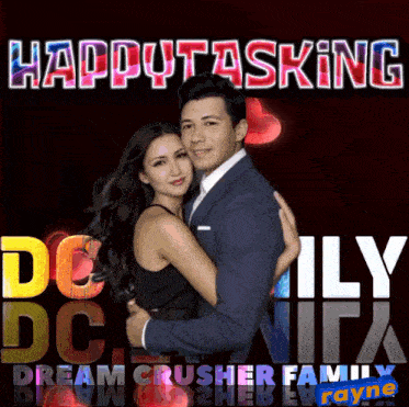 a poster with a man and woman hugging and the words happytasking