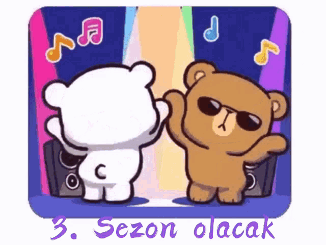 a cartoon of two teddy bears dancing with the number 3 on the bottom right