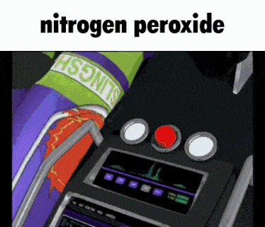 a cartoon of a person holding a nitrogen peroxide container