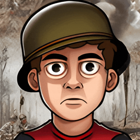 a cartoon of a boy wearing a helmet with a serious look on his face