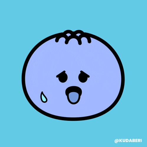 a cartoon drawing of a blueberry with a surprised look on his face