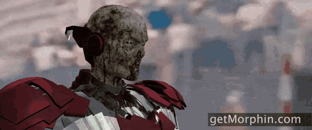 a computer generated image of a zombie wearing headphones with the website getmorphin.com below it