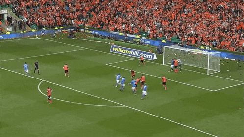 a group of soccer players in blue jerseys are celebrating a goal .