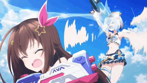 a girl with a star on her head is holding a water gun that says ava on it