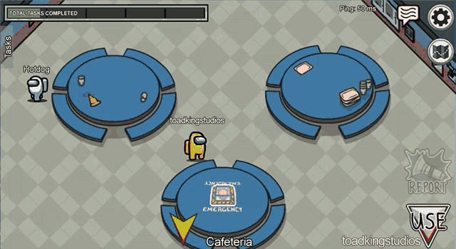 among us game with a yellow character in the middle of a room
