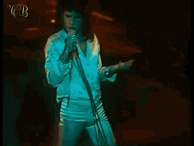 a woman is singing into a microphone on a stage in front of a crowd .