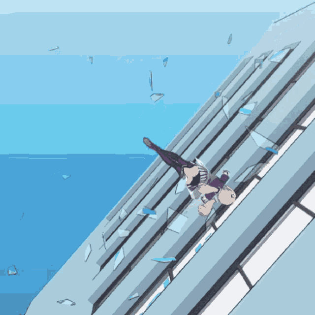 a cartoon of a girl falling from a building