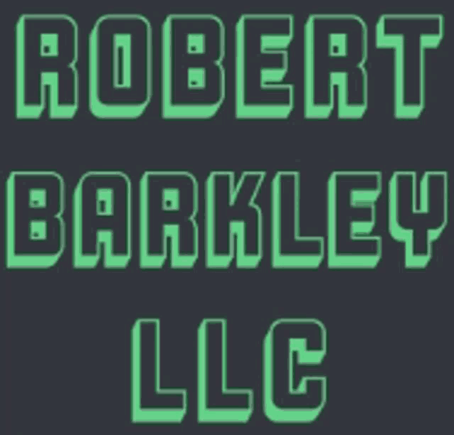 a logo for robert barkley llc is glowing in the dark
