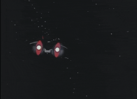 a cartoon drawing of a space ship flying through the space .