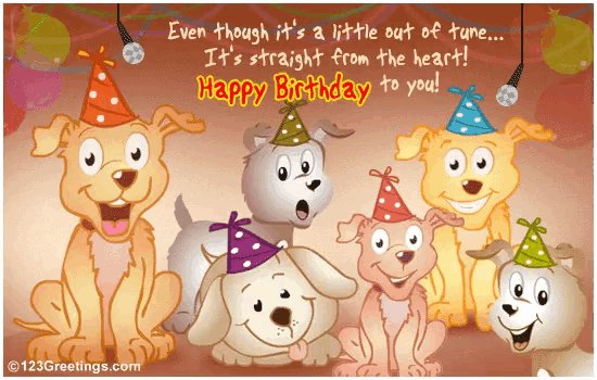 a birthday card with a bunch of cartoon dogs wearing party hats