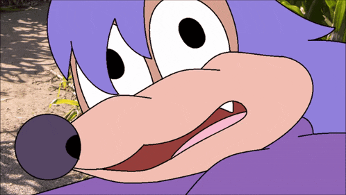 a close up of a cartoon character 's face with big eyes