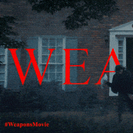 a poster for a movie called weapons movie shows a person holding a gun