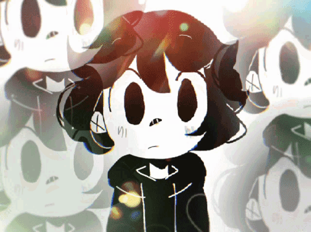 a black and white drawing of a girl with a skull face