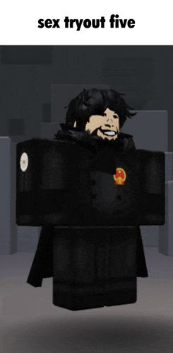 a cartoon of a man with a beard and the words sex tryout five