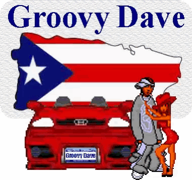a groovy dave logo with a red car