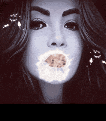 a woman with a diamond in her mouth
