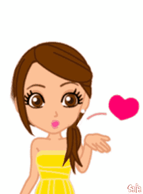 a cartoon of a girl blowing a kiss with the name safa on the bottom