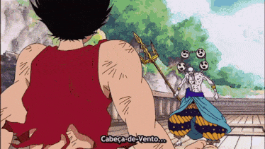 a cartoon of a man holding a trident and the words cabeca-de-vento on the bottom