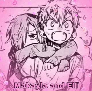 a couple of anime characters named makayla and elli are hugging each other