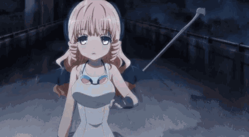 a girl in a bathing suit and goggles stands in the dark