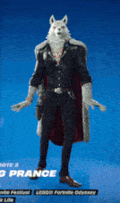 a video game character named king prance is wearing a fur coat