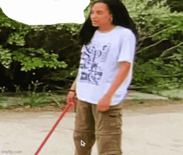 a woman wearing a white shirt that says space age
