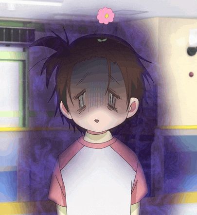 a little girl with a flower on her head looks tired