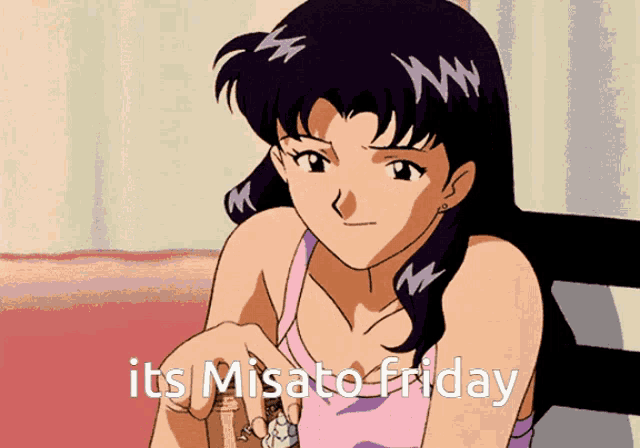 a cartoon of a girl with the words " its misato friday " below her